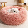 Round Plush Pet Bed – Soft Faux Fur Donut Bed for Cats & Dogs with Non-Slip Base