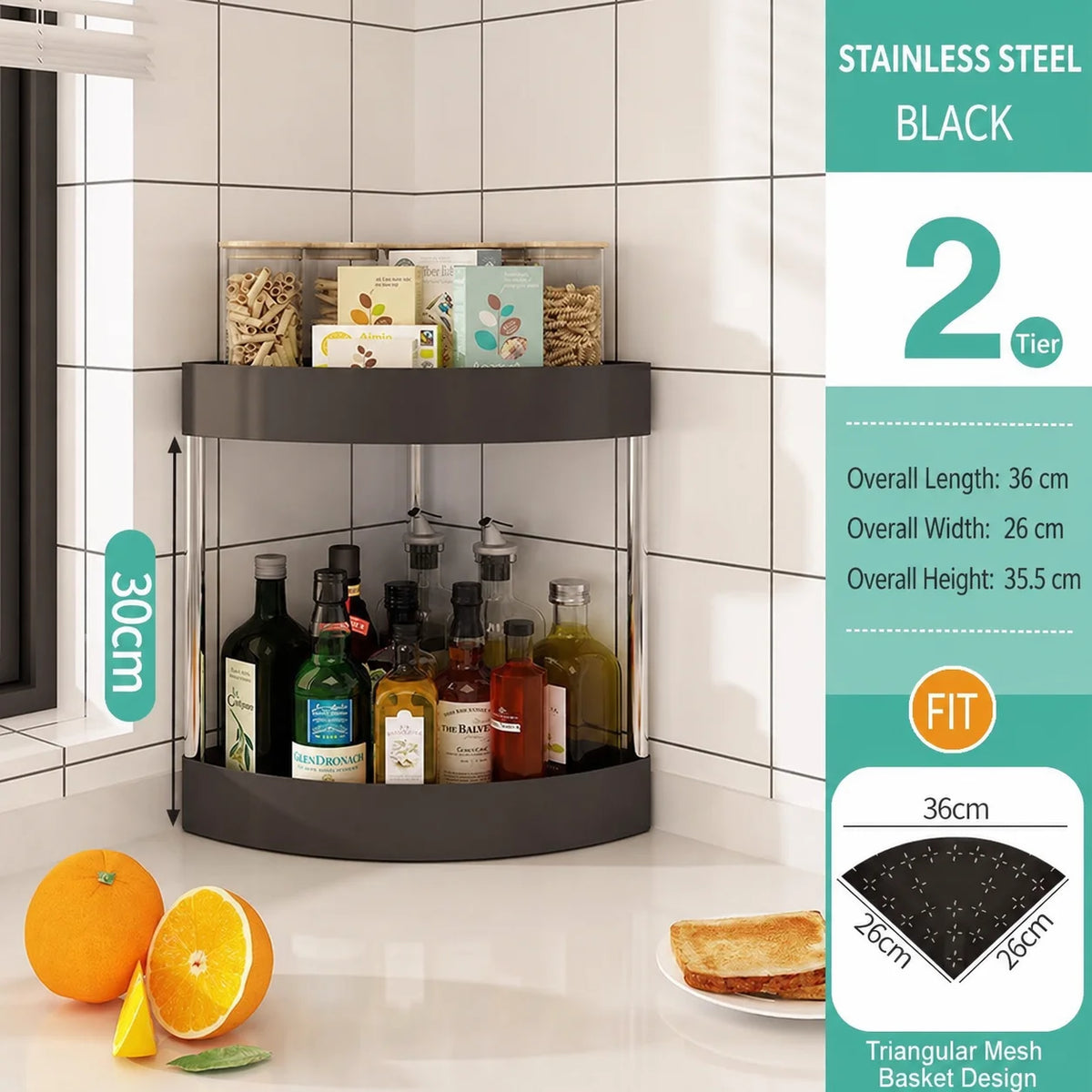 3-Tier Corner Spice Rack – Triangle Countertop Organizer for Kitchen & Pantry