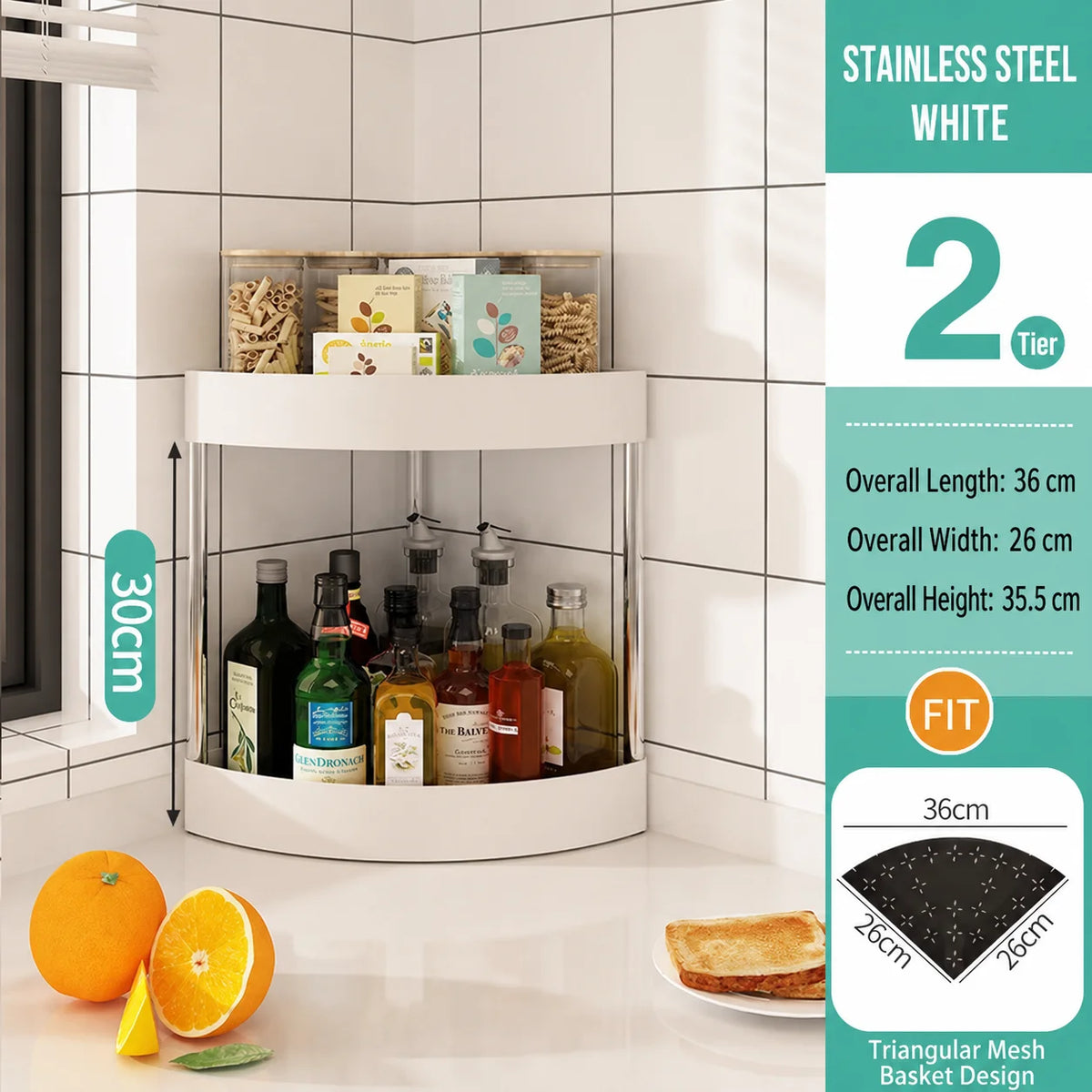 3-Tier Corner Spice Rack – Triangle Countertop Organizer for Kitchen & Pantry