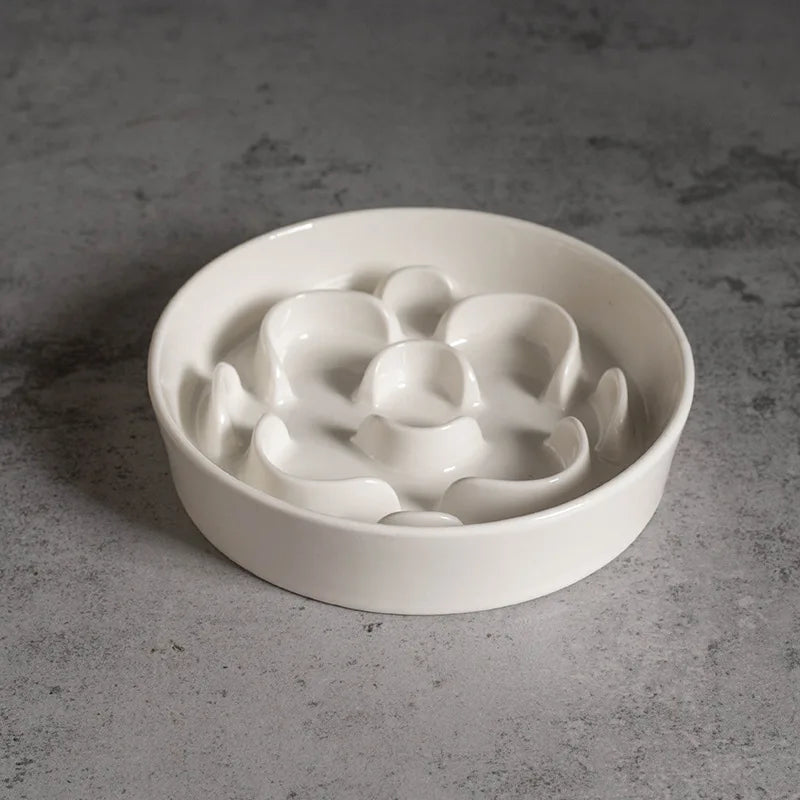 Elevated Ceramic Slow Feeder Bowl with Iron Stand – Anti-Choking Maze Design for Dogs & Cats