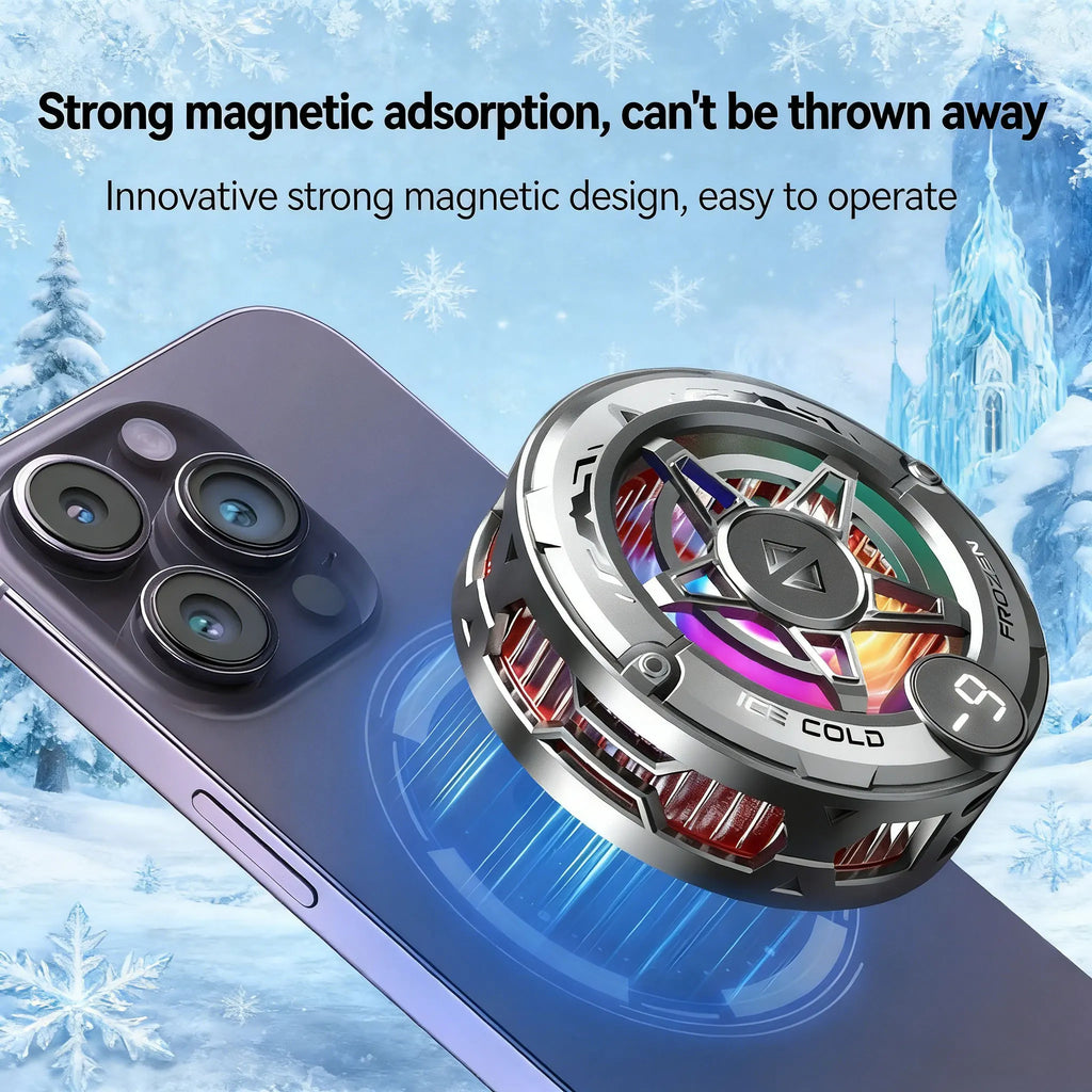 Magnetic Phone Cooler – Semiconductor Cooling Fan with Digital Display & RGB Light