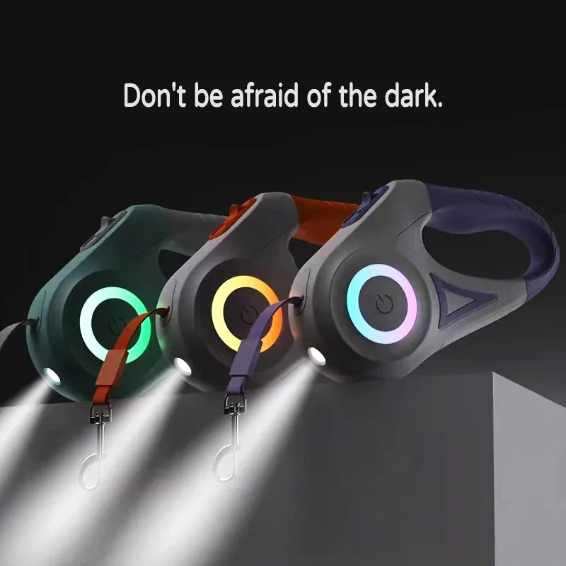 LED Retractable Dog Leash with Light – 3 m or 5 m for Small to Large Dogs & Cats