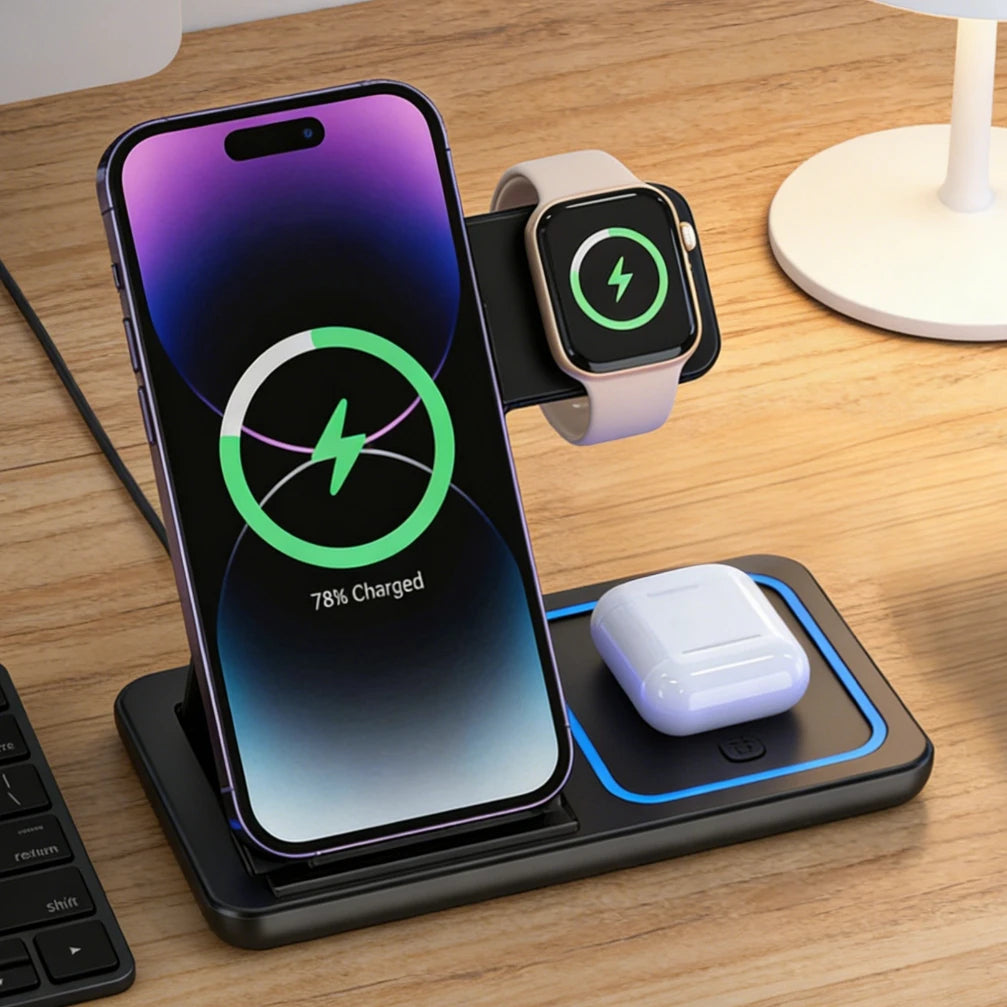 3-in-1 Foldable Wireless Charging Station for iPhone, Apple Watch & AirPods