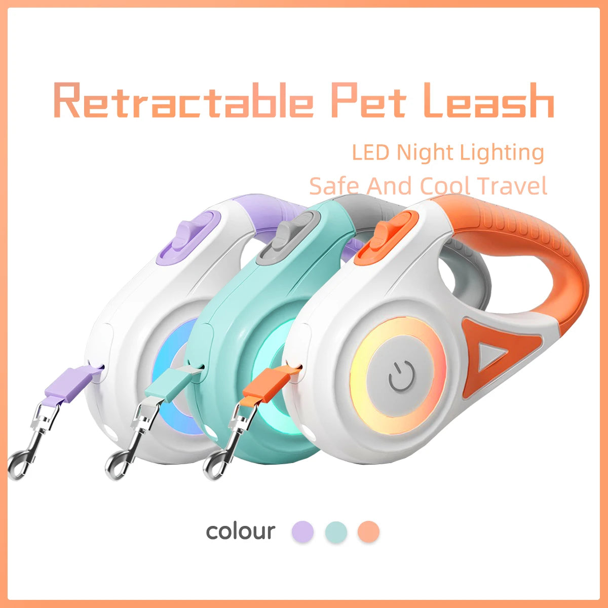 LED Retractable Dog Leash with Light – 3 m or 5 m for Small to Large Dogs & Cats