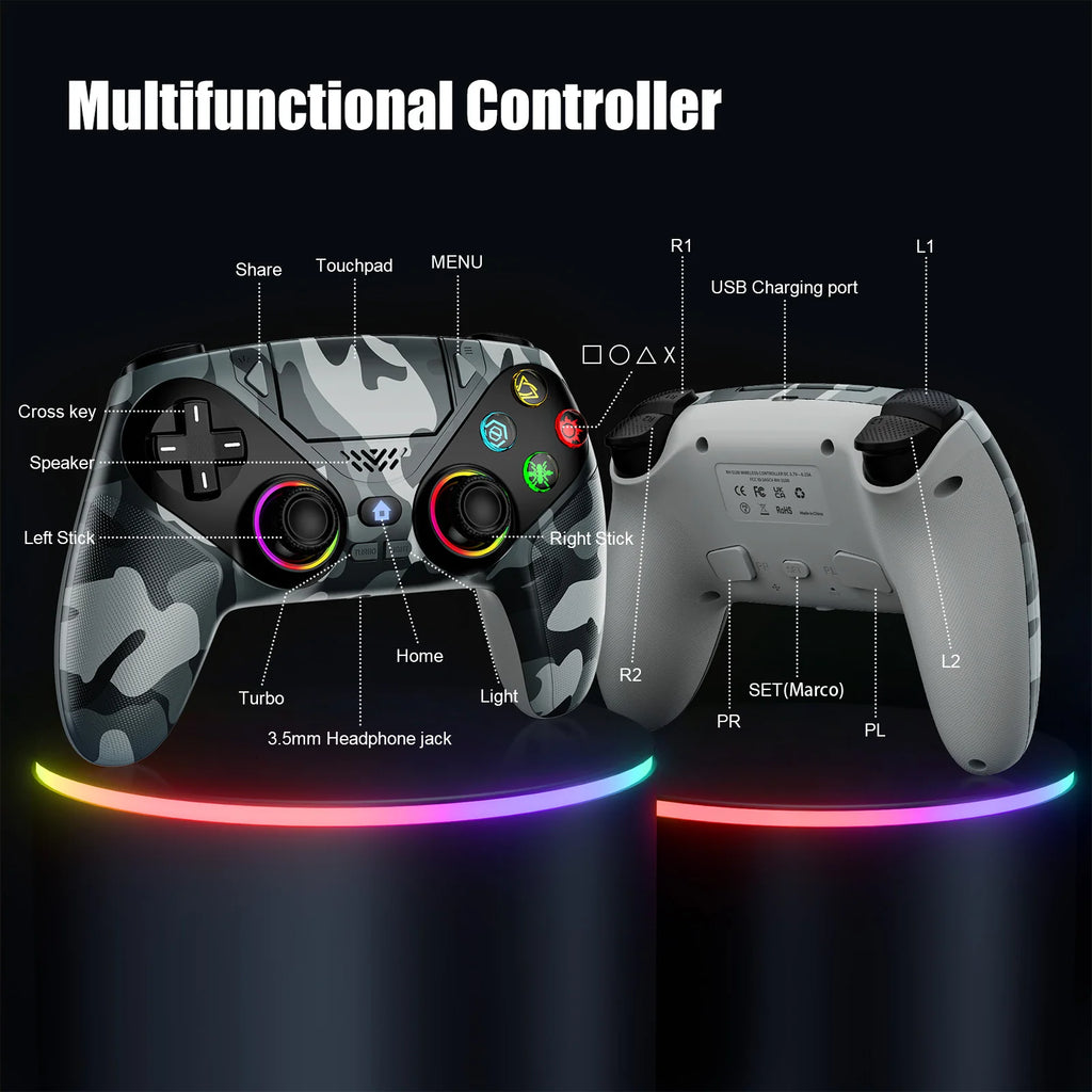 Wireless RGB Controller for PS5 & PC – Hall Effect Sticks, Turbo & Macro Buttons