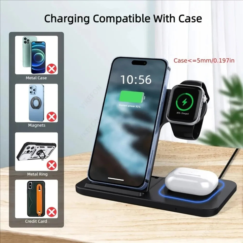 3-in-1 Foldable Wireless Charging Station for iPhone, Apple Watch & AirPods