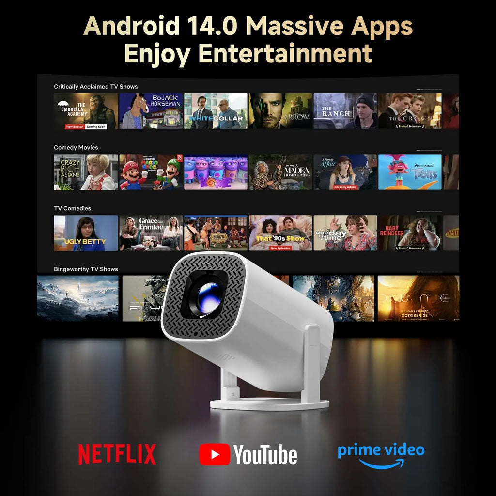 Smart Mini Projector – Android 14, WiFi 6 & Bluetooth 5.0, Portable Home Theater