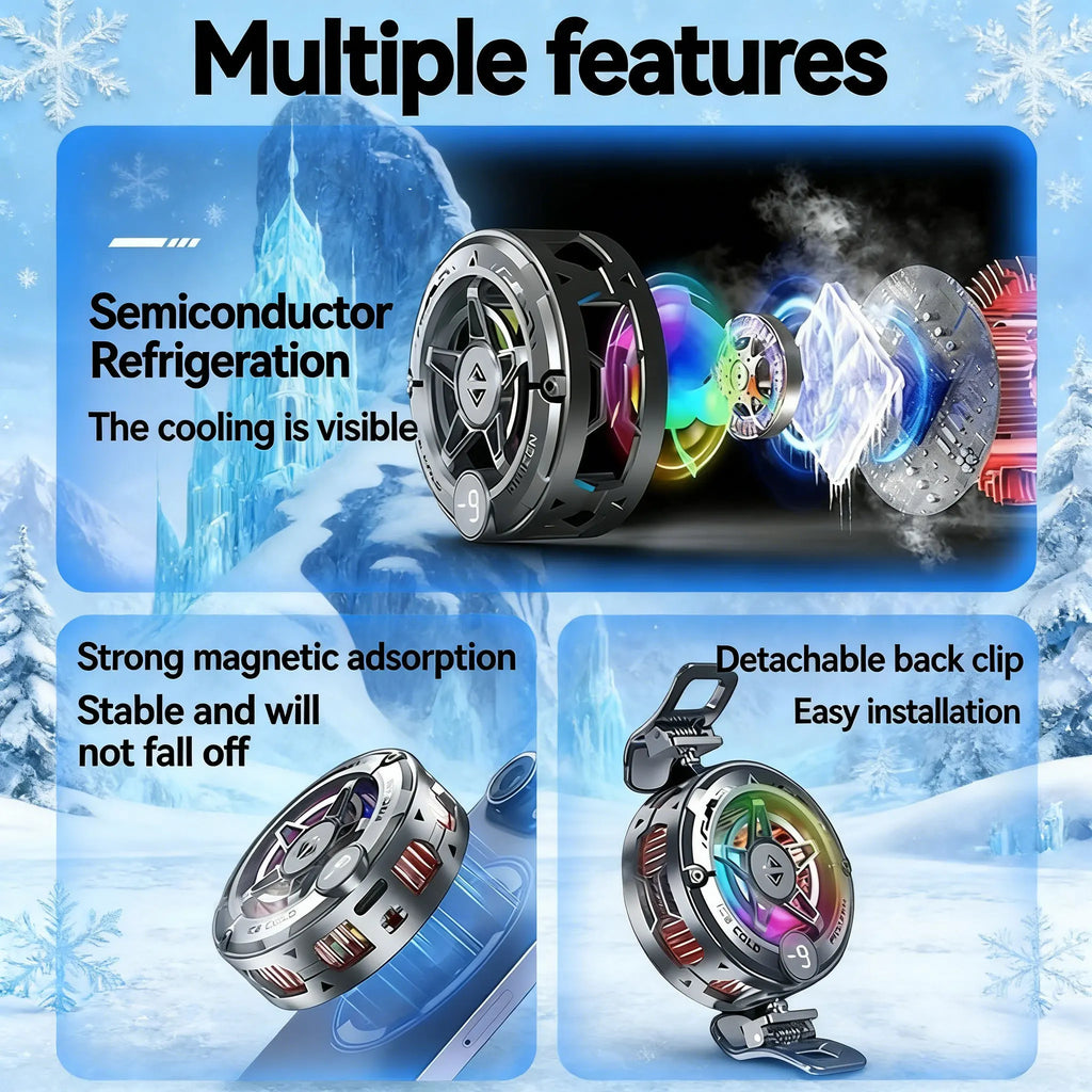 Magnetic Phone Cooler – Semiconductor Cooling Fan with Digital Display & RGB Light