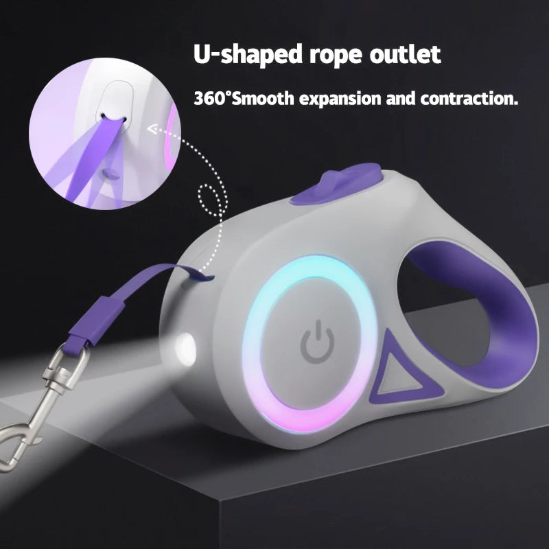 LED Retractable Dog Leash with Light – 3 m or 5 m for Small to Large Dogs & Cats