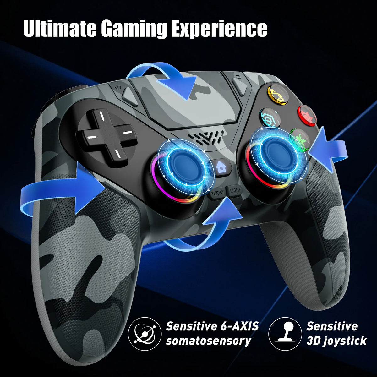 Wireless RGB Controller for PS5 & PC – Hall Effect Sticks, Turbo & Macro Buttons