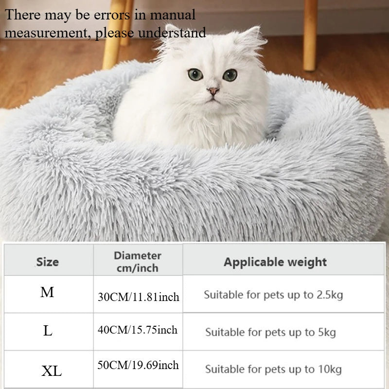 Round Plush Pet Bed – Soft Faux Fur Donut Bed for Cats & Dogs with Non-Slip Base